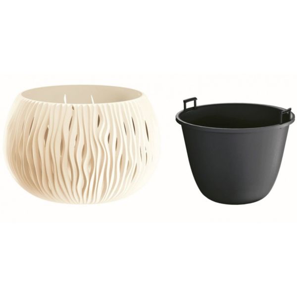 Горщик круглий Sandy Bowl із вкладишем, 37см Крем