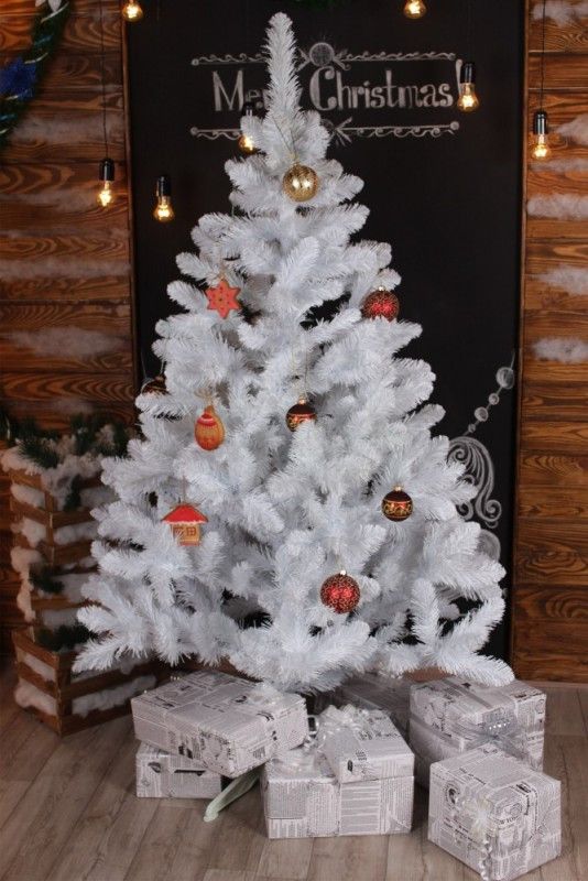 Новогодняя белая искусственная елка ЛЕСНАЯ из ПВХ плёнки 180 см