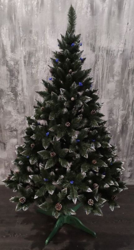 Ёлка искусственная РОЖДЕСТВЕНСКАЯ с белыми кончиками, шишками и калиной синей 300 см