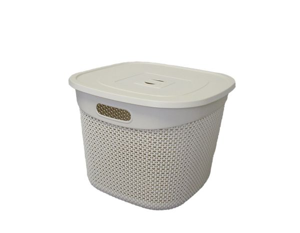 Корзина DROP квадратная с крышкой, 36л Крем