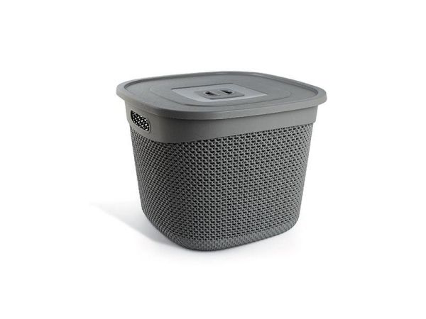 Корзина DROP квадратная с крышкой, 36л Серый металлик