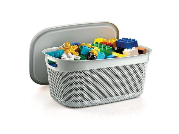 Корзина DROP прямоугольная с крышкой, 6,6л Серый металлик