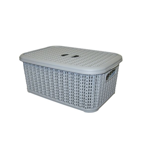 Корзина KNIT прямоугольная с крышкой, 6л Серый металлик
