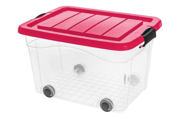 Ящик для зберігання з кришкою на колесах ROLLER BOX 40л Малиновий