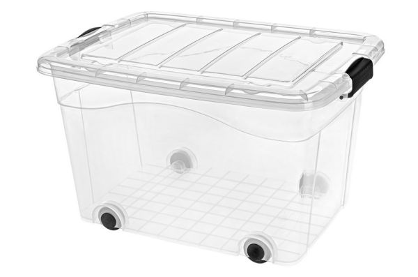 Ящик для зберігання з кришкою на колесах ROLLER BOX 60л Прозорий