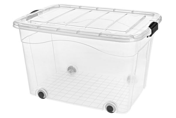 Ящик для зберігання з кришкою на колесах ROLLER BOX 100л Прозорий