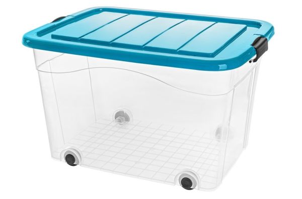 Скринька для зберігання з кришкою на колесах ROLLER BOX 100л Блакитний