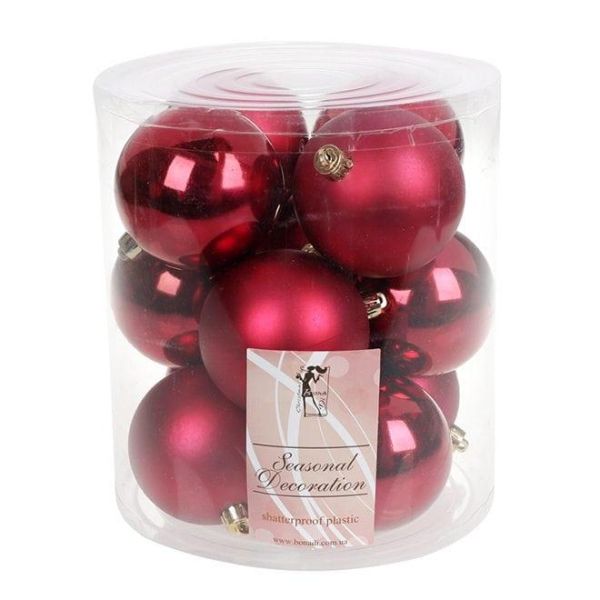 Набор пластиковых новогодних шаров 12 шт. D-8 см Бордовые 12464