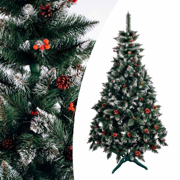 Искусственная ель РОЖДЕСТВЕНСКАЯ с белыми кончиками, шишками и калиной красной 220 см