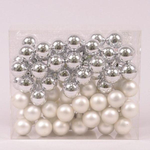 Шарики стеклянные 3 см. серебряные (6 пучков-72 шарика) 44648