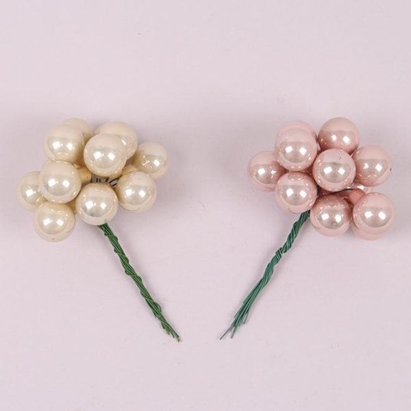 Шарики стеклянные 2 см. розово-кремовые (12 пучков-144 шарика) 44628