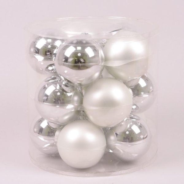 Шарики стеклянные 8 см. серебряные (15 шт.) 44592