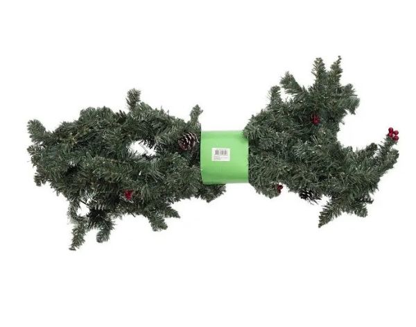 Гірлянда 270 см. декоративна Creston Frosted зелена із шишками та ягодами.