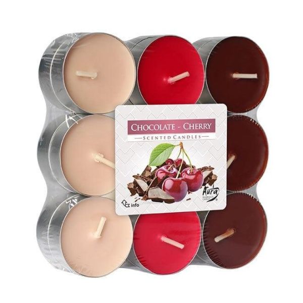 Свічка чайна пігулка ароматична Bispol мікс Шоколад-Вишня D-3,9 см. 18 шт