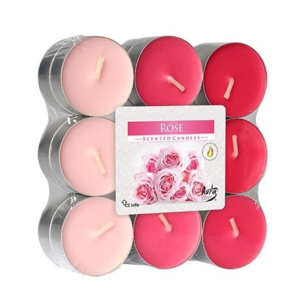 Свічка чайна пігулка ароматична Bispol мікс Троянда D-3,9 см. 18 шт.