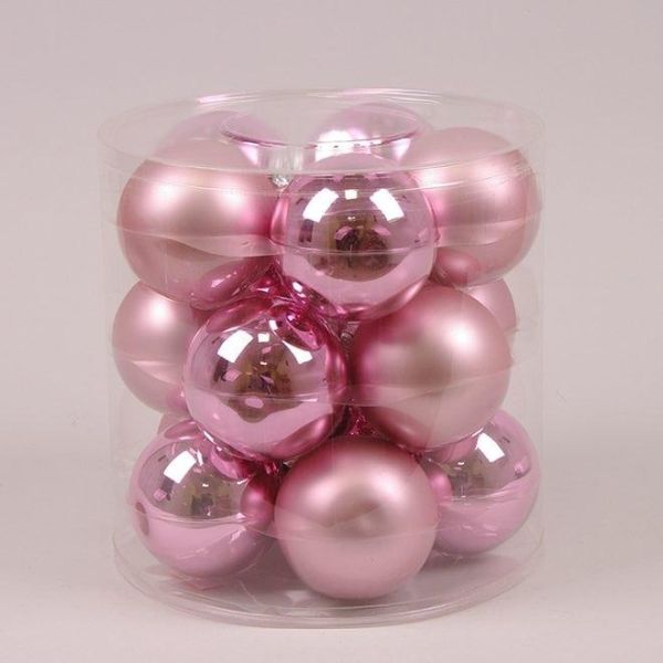 Шарики стеклянные 8 см. розовые (15 шт.)
