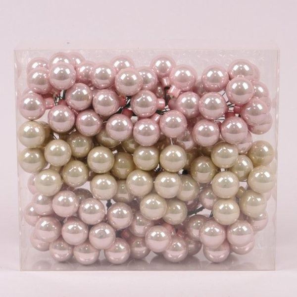 Шарики стеклянные 2,5 см. розово-кремовые (12 пучков-144 шарика)