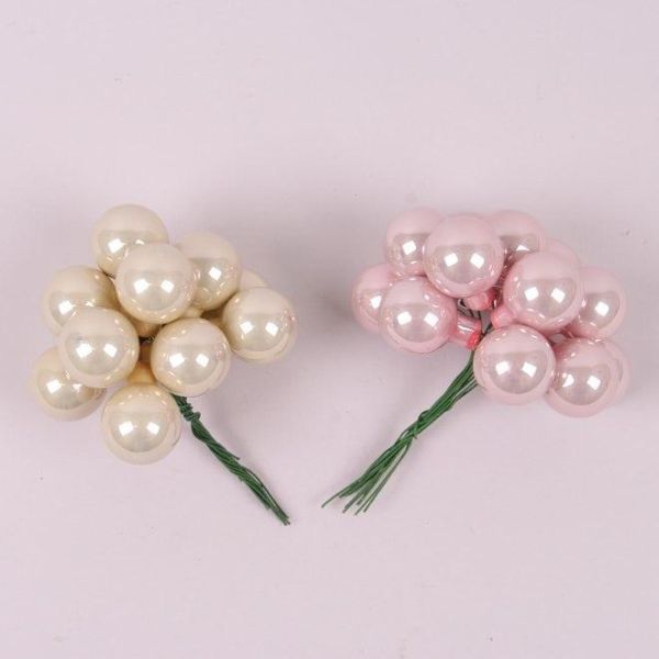 Шарики стеклянные 2,5 см. розово-кремовые (12 пучков-144 шарика)