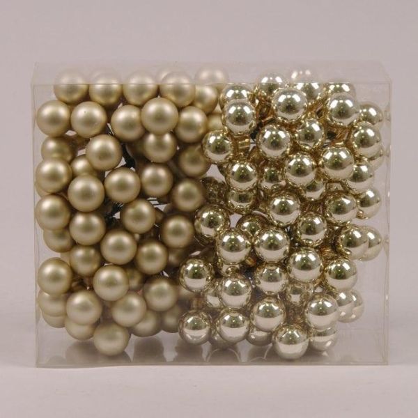 Шарики стеклянные 2 см. шампань (12 пучков-144 шарика)