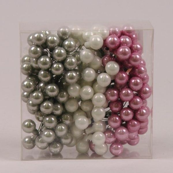 Шарики стеклянные 1,5 см. розовато-серые-белые (12 пучков-144 шарика)