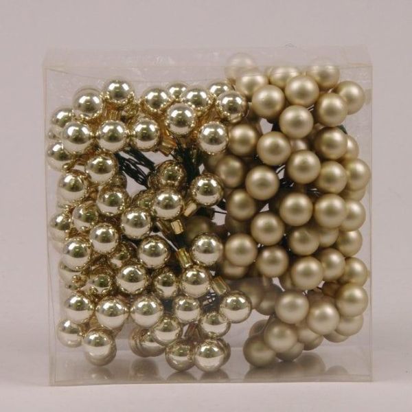 Шарики стеклянные 1,5 см. шампань (12 пучков-144 шарика)