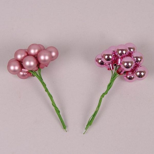 Шарики стеклянные 1,5 см. розовые (12 пучков-144 шарика)