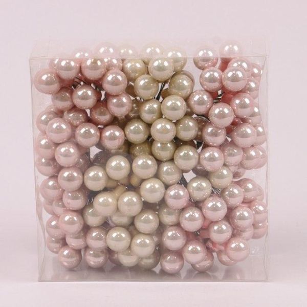 Шарики стеклянные 1,5 см. розово-кремовые (12 пучков-144 шарика)