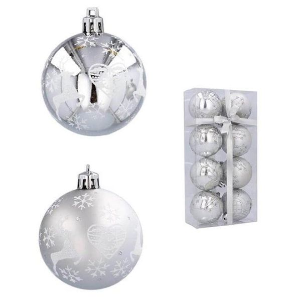 Набор пластиковых серебряных новогодних шаров 8 шт. D-6 см. 43198