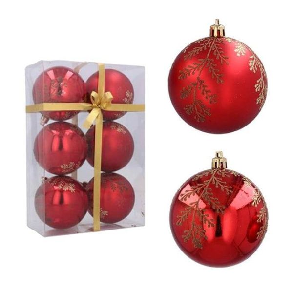Набор пластиковых красных новогодних шаров 6 шт. D-8 см. 43195