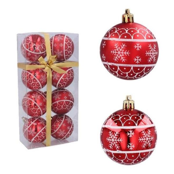 Набор пластиковых красных новогодних шаров 8 шт. D-6 см. 43190