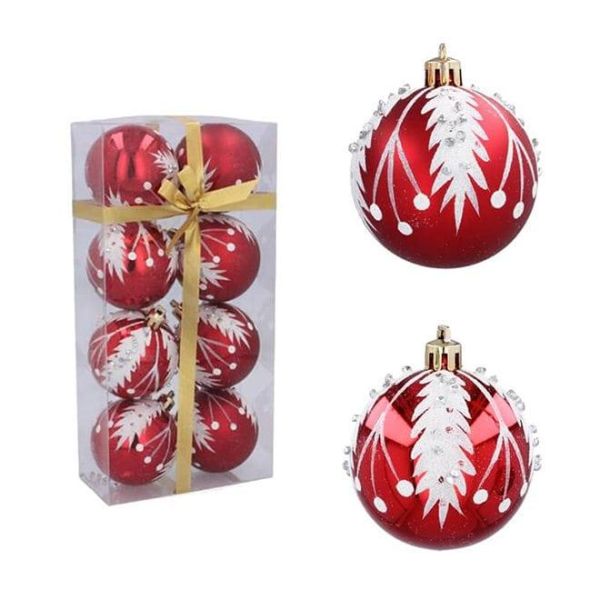 Набор пластиковых красных новогодних шаров 8 шт. D-6 см. 43188