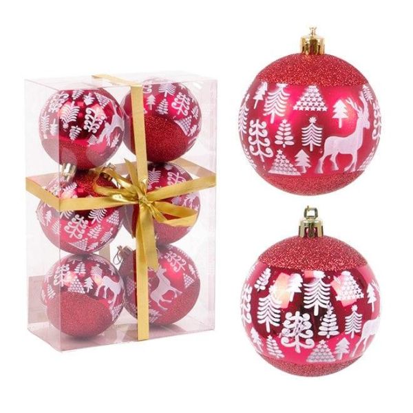 Набор пластиковых красных новогодних шаров 6 шт. D-7 см. 43187