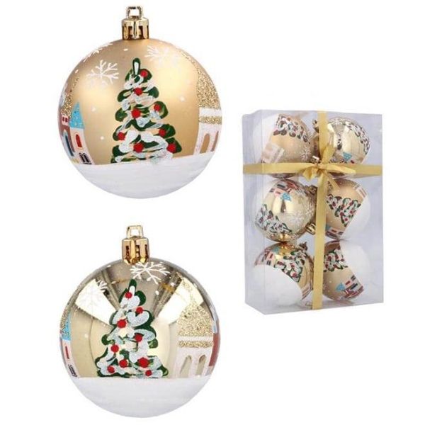 Набор пластиковых золотых новогодних шаров 6 шт. D-7 см. 43178