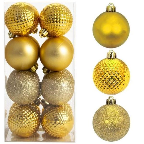Набор пластиковых золотых новогодних шаров 16 шт. D-6 см. 43157