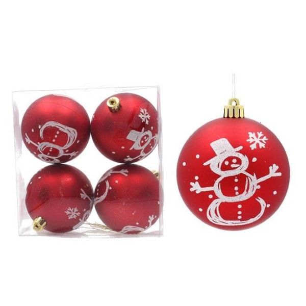 Набор пластиковых красных новогодних шаров 4 шт. D-8 см. 43153