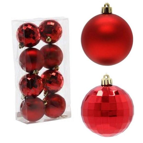 Набор пластиковых красных новогодних шаров 8 шт. D-7 см. 43135