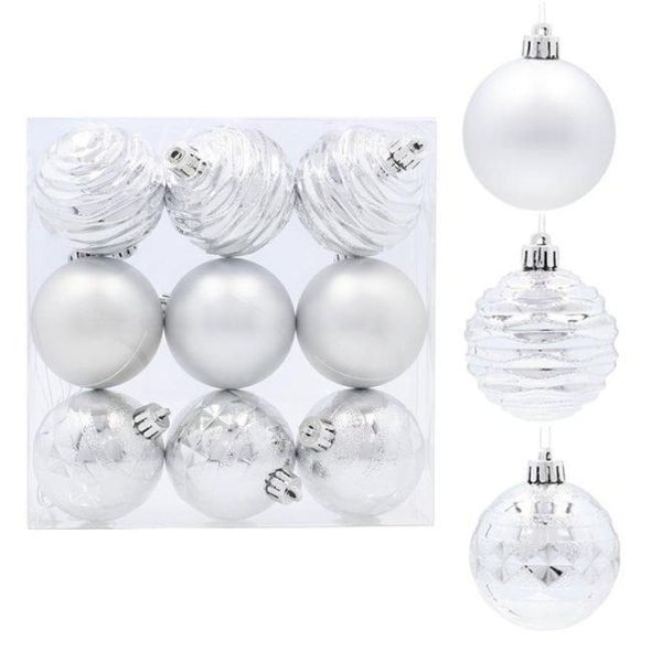 Набор пластиковых серебряных новогодних шаров 9 шт. D-6 см. 43126