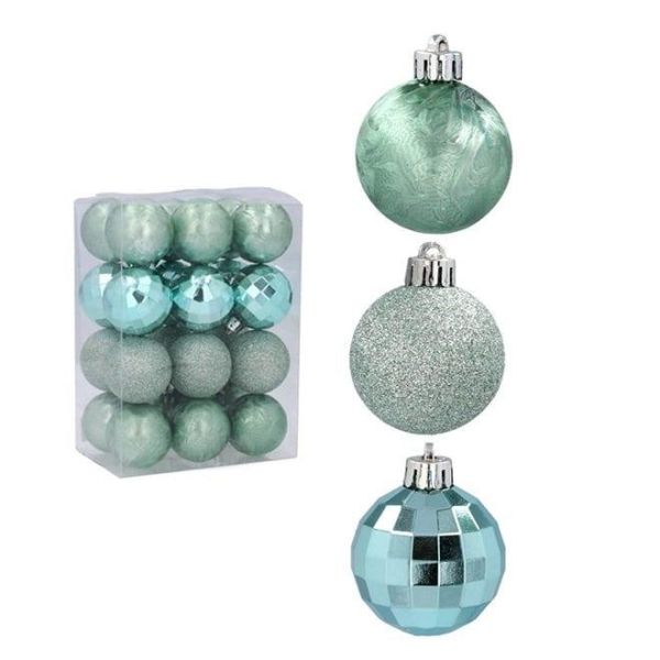 Набор пластиковых мятных новогодних шаров 24 шт. D-4 см. 43117