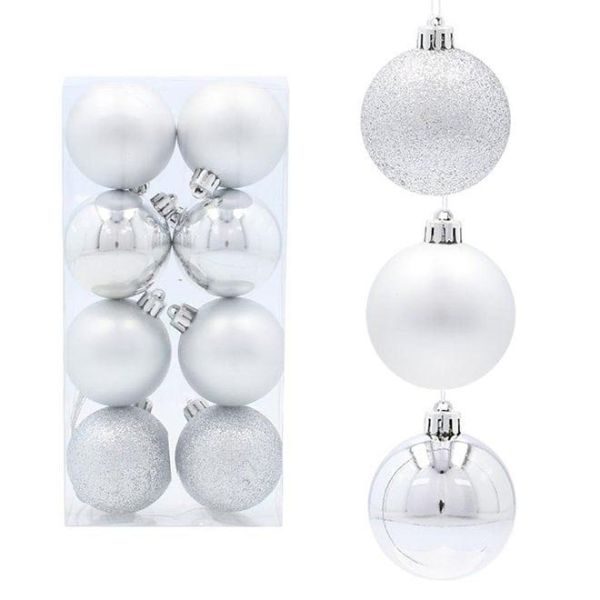Набір пластикових срібних новорічних кульок 8 шт. D-5 см. 43108