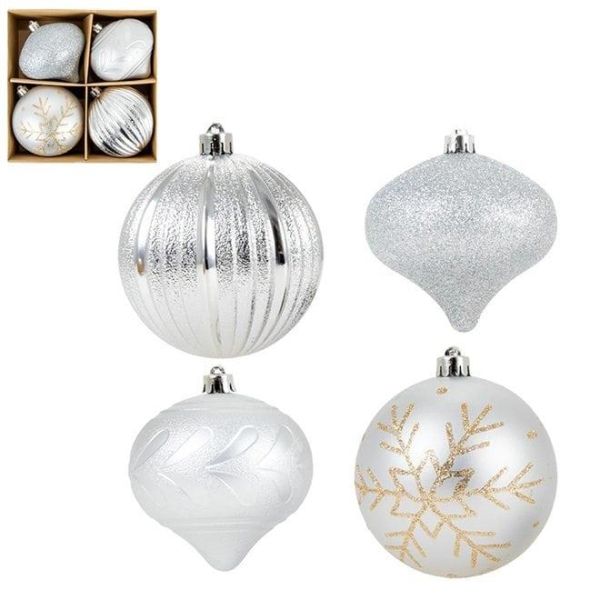 Набір пластикових срібних новорічних кульок 4 шт. D-10 см. 43104
