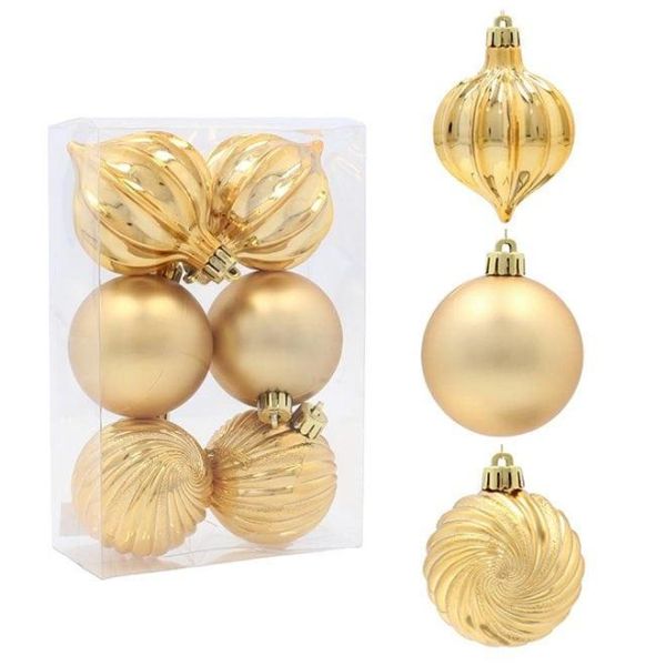 Набір пластикових золотих новорічних кульок 6 шт. D-6 см. 43100