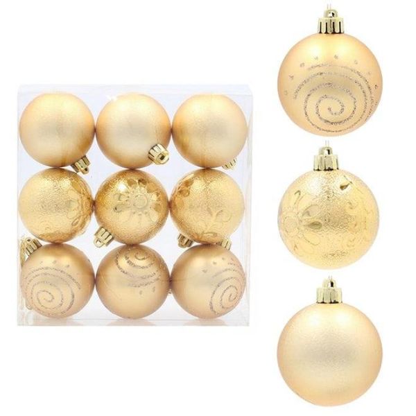 Набір пластикових золотих новорічних кульок 9 шт. D-6 см. 43097
