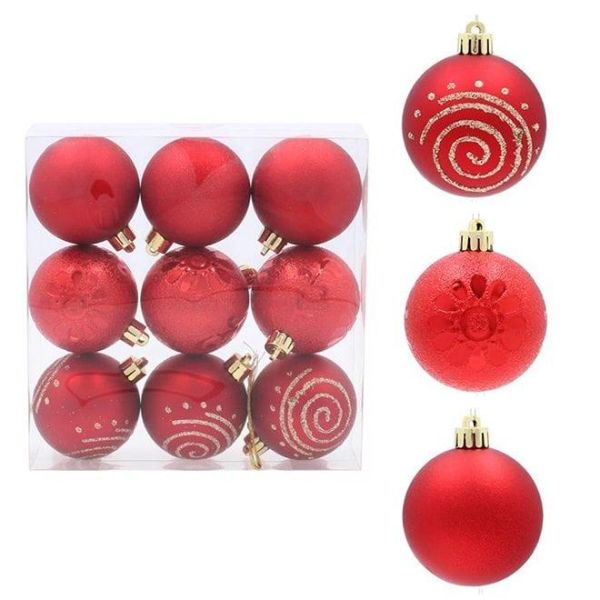 Набір пластикових червоних новорічних кульок 9 шт. D-6 см. 43096