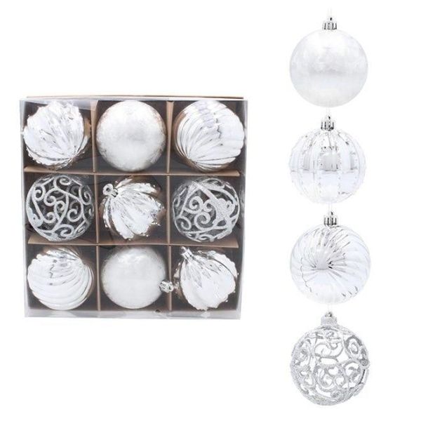 Набір пластикових срібних новорічних кульок 9 шт. D-8 см. 43095