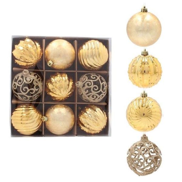 Набір пластикових золотих новорічних кульок 9 шт. D-8 см. 43094