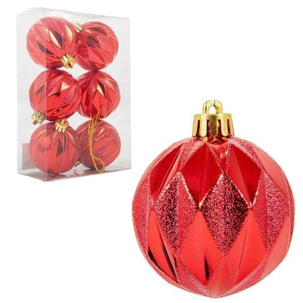 Набір пластикових червоних новорічних кульок 6 шт. D-6 см. 43087