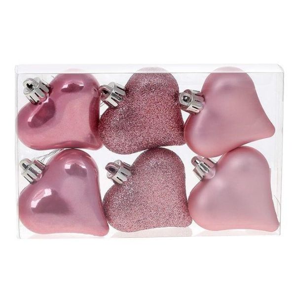 Набор пластиковых новогодних украшений Сердце 6 шт. D-6 см. 13049