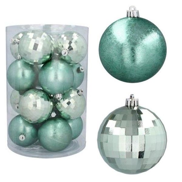 Набор пластиковых мятных новогодних шаров 16 шт. D-8 см. 43071