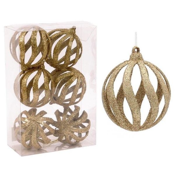 Набір пластикових золотих новорічних кульок 6 шт. D-8 см. 43066