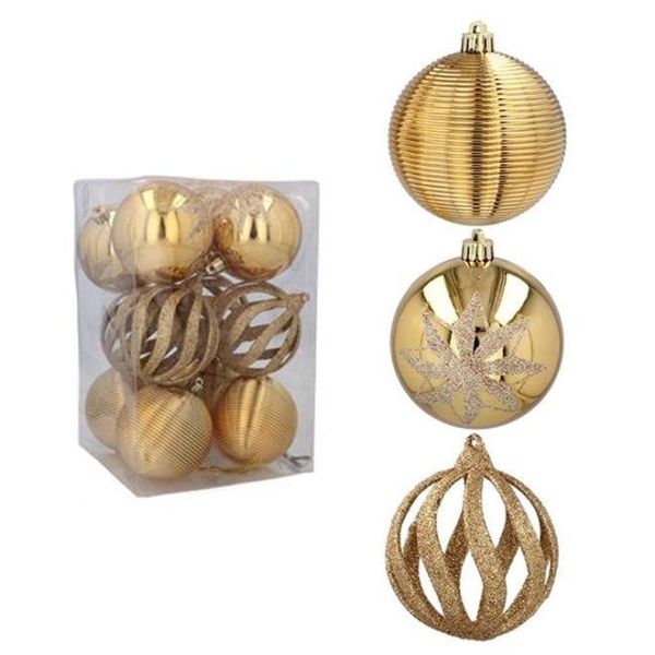 Набір пластикових золотих новорічних кульок 12 шт. D-8 см. 43049